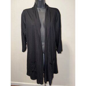 Shiaili Womens Size 2X Open Front Top Blouse Black Long Sleeves Tunic